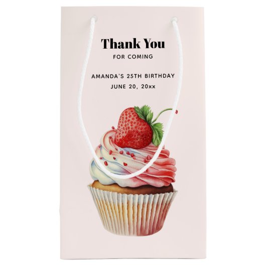 Aardbeien Cupcake Zoete Dessert Dank Je Klein Cadeauzakje (Achterkant)