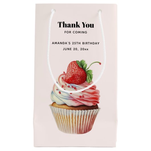 Aardbeien Cupcake Zoete Dessert Dank Je Klein Cadeauzakje (Voorkant)