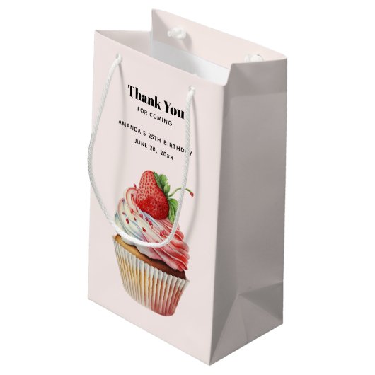 Aardbeien Cupcake Zoete Dessert Dank Je Klein Cadeauzakje (Achterkant Gekanteld)