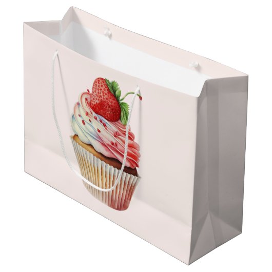 Aardbeien Cupcake Zoete Dessert Groot Cadeauzakje (Voorkant Gekanteld)