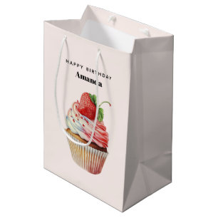 Aardbeien Cupcake Zoete Dessert Verjaardag Medium Cadeauzakje