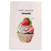 Aardbeien Cupcake Zoete Dessert Verjaardag Medium Cadeauzakje (Achterkant)