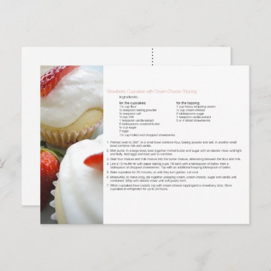 Aardbeien Cupcakes Recipe Card Briefkaart (Voorkant / Achterkant)