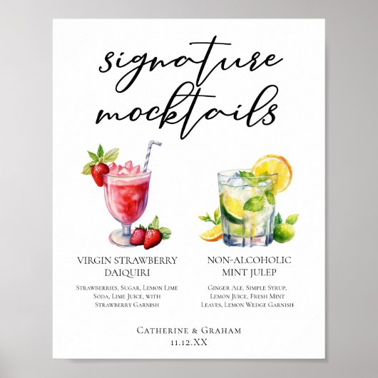 Aardbeien Daiquiri Mint Julep Mocktails Menu Poster (Voorkant)