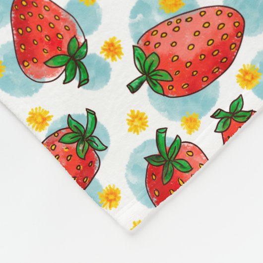 Aardbeien & Daisies Fleece Deken (Hoek)