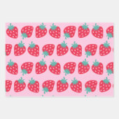 Aardbeien Daisies Patroon roze rood Inpakpapier Vel (Voorkant 3)