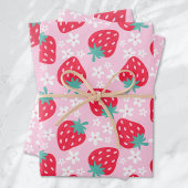 Aardbeien Daisies Patroon roze rood Inpakpapier Vel