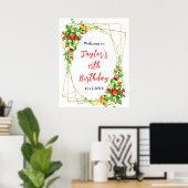 Aardbeien Daisies Verjaardagsfeest Welkomstbord Poster (Thuiskantoor)