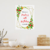 Aardbeien Daisies Verjaardagsfeest Welkomstbord Poster (Keuken)