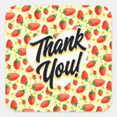 Aardbeien & Daisies Waterverf Dank u Vierkante Sticker (Voorkant)