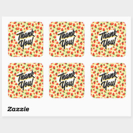 Aardbeien & Daisies Waterverf Dank u Vierkante Sticker