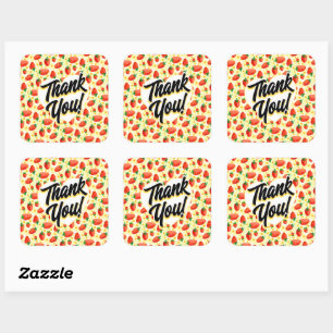 Aardbeien & Daisies Waterverf Dank u Vierkante Sticker