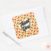 Aardbeien & Daisies Waterverf Dank u Vierkante Sticker (Envelop)