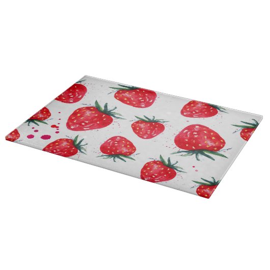 Aardbeien Decoratieve Glas Snijplank (Hoek)