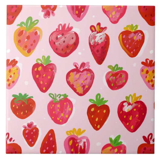 Aardbeien Delight Patroon Tegeltje (Voorkant)
