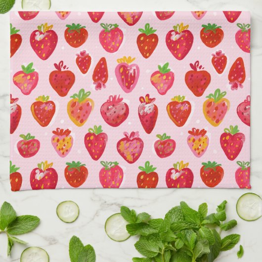 Aardbeien Delight Patroon Theedoek (Gevouwen)