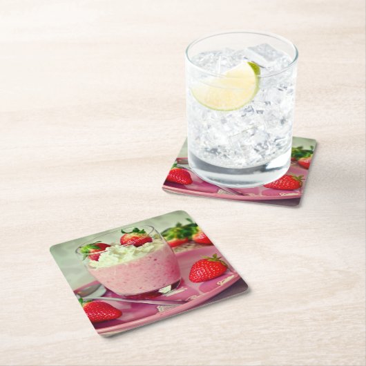 Aardbeien dessert frappante scène kartonnen onderzetters (Insitu)