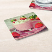 Aardbeien dessert frappante scène kartonnen onderzetters (Schuin)