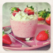 Aardbeien dessert frappante scène kartonnen onderzetters (Voorkant)