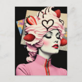 Aardbeien Dessert Vrouw Mixed Media Collage Briefkaart (Voorkant)
