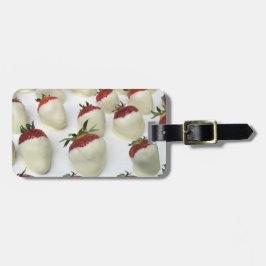 Aardbeien die in witte chocolade zijn ondergedompe bagagelabel