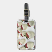 Aardbeien die in witte chocolade zijn ondergedompe bagagelabel (Voorkant verticaal)