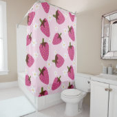 Aardbeien Disies Floral Pattern Girly Pink Douchegordijn (In situ)