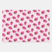 Aardbeien Disies Floral Pattern Girly Pink Inpakpapier Vel (Voorkant 3)