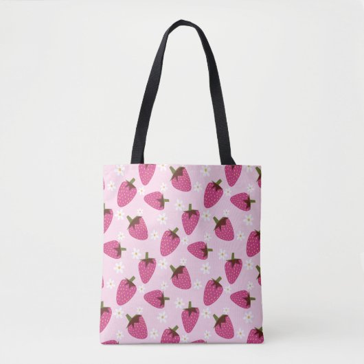 Aardbeien Disies Floral Pattern Girly Pink Tote Bag (Voorkant)