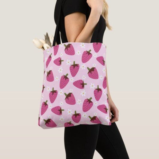 Aardbeien Disies Floral Pattern Girly Pink Tote Bag