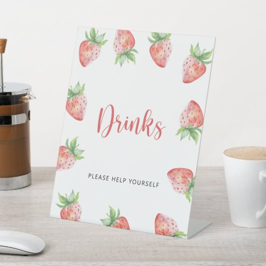 Aardbeien - Drinken helpen jezelf Reclamebord Met Voetstuk (Insitu)