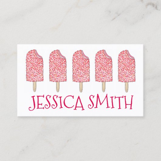 Aardbeien Eclair Ice Cream Pink Popsicles Foodie Visitekaartje (Voorkant)