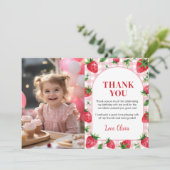 Aardbeien Eerste Verjaardag Feest Dank Je Kaart (Staand voorkant)