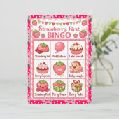 Aardbeien Eerste Verjaardagsfeest Bingo Kaart (Staand voorkant)