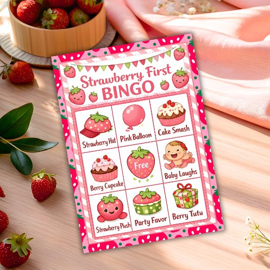 Aardbeien Eerste Verjaardagsfeest Bingo Kaart