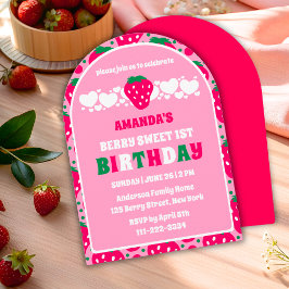 Aardbeien Eerste Verjaardagsfeest Boog Kaart