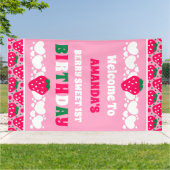 Aardbeien Eerste Verjaardagsfeest Welkom Spandoek (Buitenkant)