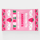 Aardbeien Eerste Verjaardagsfeest Welkom Spandoek (Horizontaal)