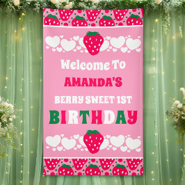 Aardbeien Eerste Verjaardagsfeest Welkom Spandoek