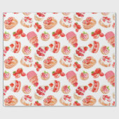 Aardbeien en aardbeibossen cadeaupapier (Vlak)