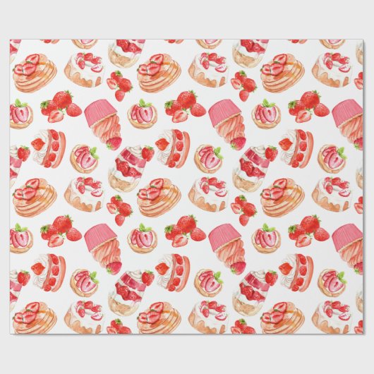 Aardbeien en aardbeibossen cadeaupapier (Vlak)