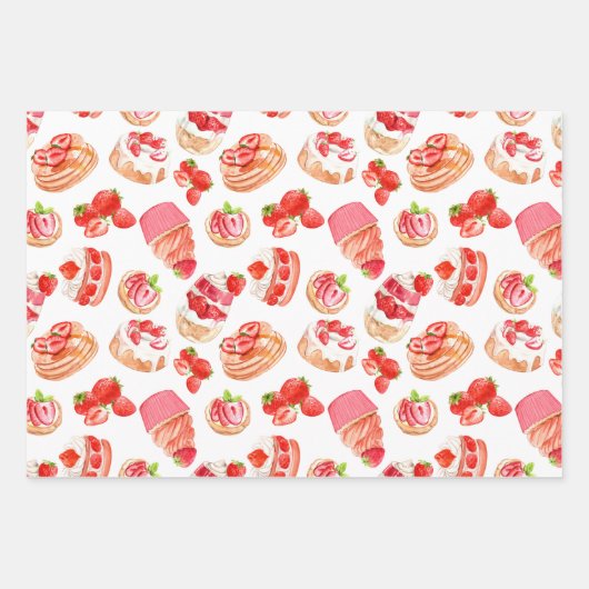 Aardbeien en aardbeibossen inpakpapier vel (Voorkant 2)