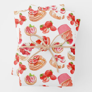 Aardbeien en aardbeibossen inpakpapier vel