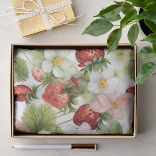 Aardbeien en aardbeienbloemen tissuepapier (Geschenk)