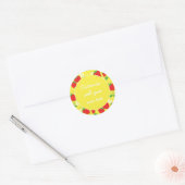 Aardbeien en Bloemen Geel Aangepaste Tekst Ronde Sticker (Envelop)