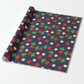 Aardbeien en bloemen op Navy Blue Cadeaupapier (Uitgerold)