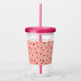 Aardbeien en Bloemen Patroon Acryl Drinkbeker