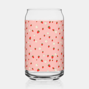 Aardbeien en bloemen patroon blikvorm glas