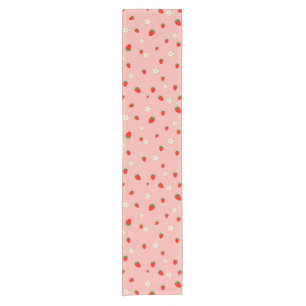 Aardbeien en Bloemen Patroon Korte Tafelloper
