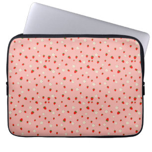 Aardbeien en Bloemen Patroon Laptop Sleeve